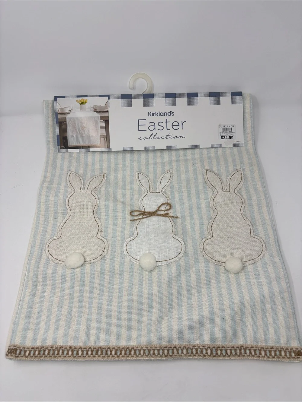 New Kirkland's | Cream & Light Blue Striped Bunny Table Runner 16x80